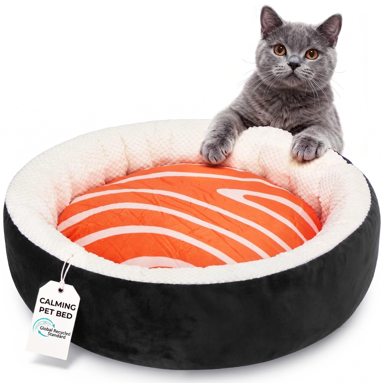 Katzenbett, Hundebett Kleine Hunde, Katzenkissen, 53x53x15cm | Waschbar & Pflegeleicht, Sushi-Korb mit Hohem Rand, Super Flauschig & Weich, Passend für Große Katzen + Kleine Hunde