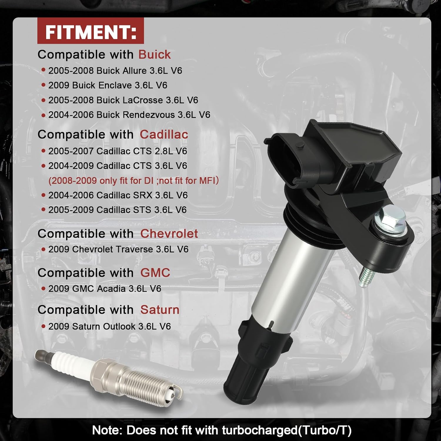 UF375 Ignition Coil Pack and Iridium Spark Plugs Set of 6 Compatible with 04 05 06 Cadillac CTS STS, 04-06 Cadillac SRX, 05-08 Buick Allure LaCrosse Rendezvous, 2009 Chevy Traverse, GMC Acadia