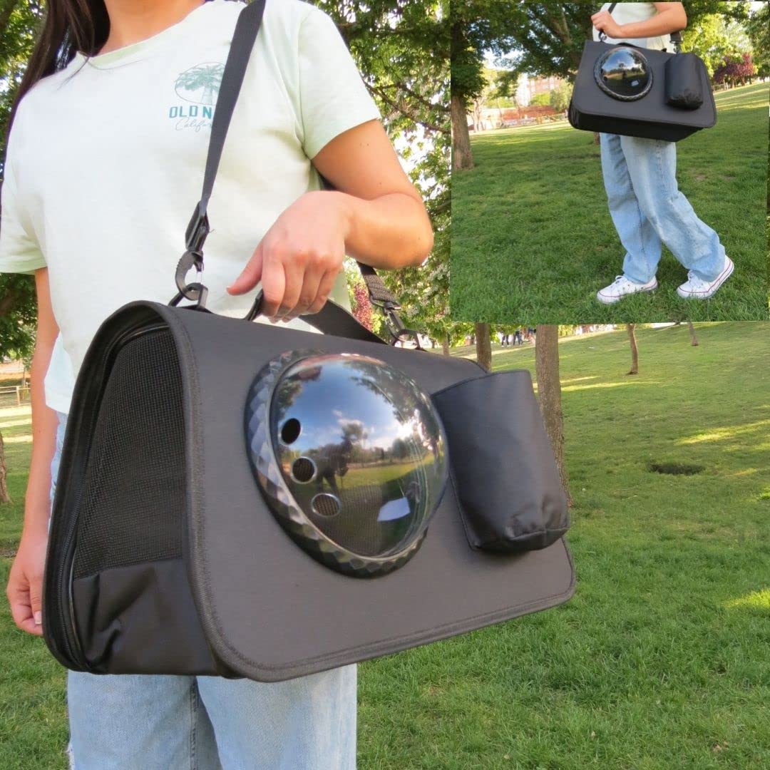 Transportín para Gatos, Bolsa de Transporte Plegable para Mascotas pequeñas, Bolsa de Viaje con Correa de Hombro Ajustable (Negro)