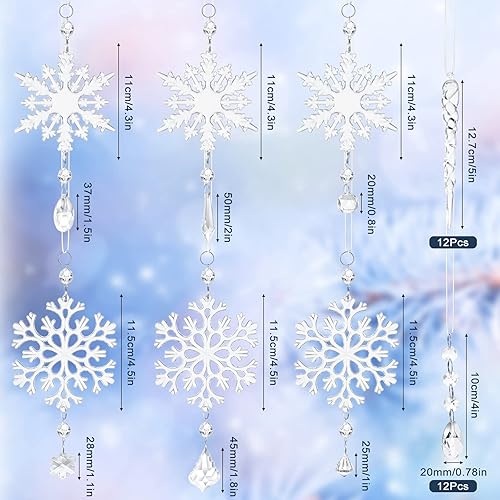 Miniatura 2 de 30 piezas de adornos de Navidad plateados, adornos de carámbanos transparentes, adornos acrílicos de copo de nieve para árbol de Navidad, carámbanos