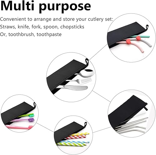 Miniatura 4 de Aosbos Bolsa reutilizable para pajitas y cubiertos - Estuche para pajitas y palillos de acero inoxidable - Juego de utensilios de viaje portátil -