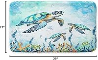 Vista 2 de Alfombras de baño con diseño de tortuga marina de acuarela, color azul, animales marinos náuticos, alfombras de baño subacuáticas, bonitas alfombras