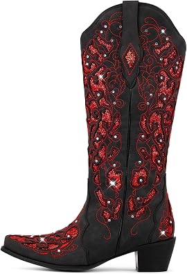 Western Mid Calf Cowboy Cowgirl Boots Sparkly Rhinestone Bling Cowboy Boots for Women