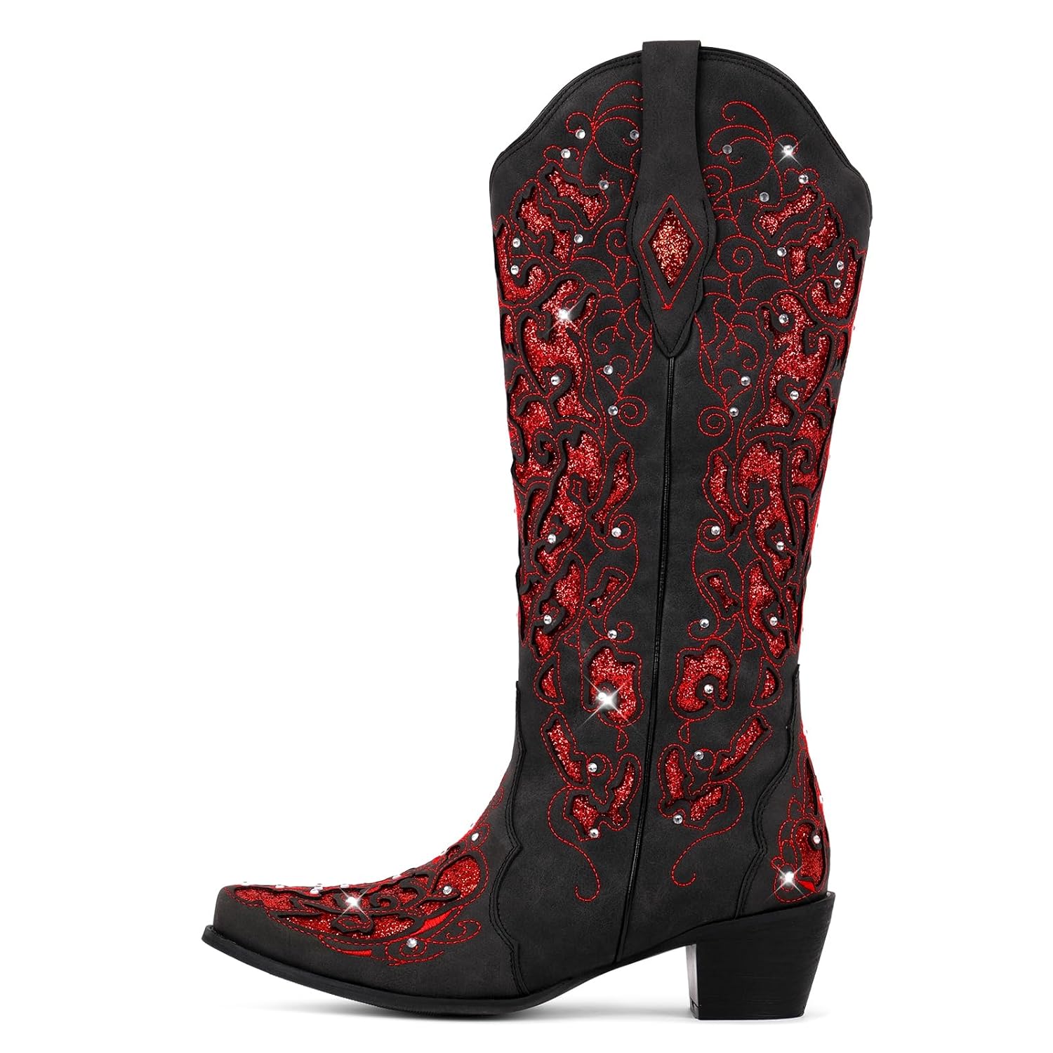 Western Mid Calf Cowboy Cowgirl Boots Sparkly Rhinestone Bling Cowboy Boots for Women