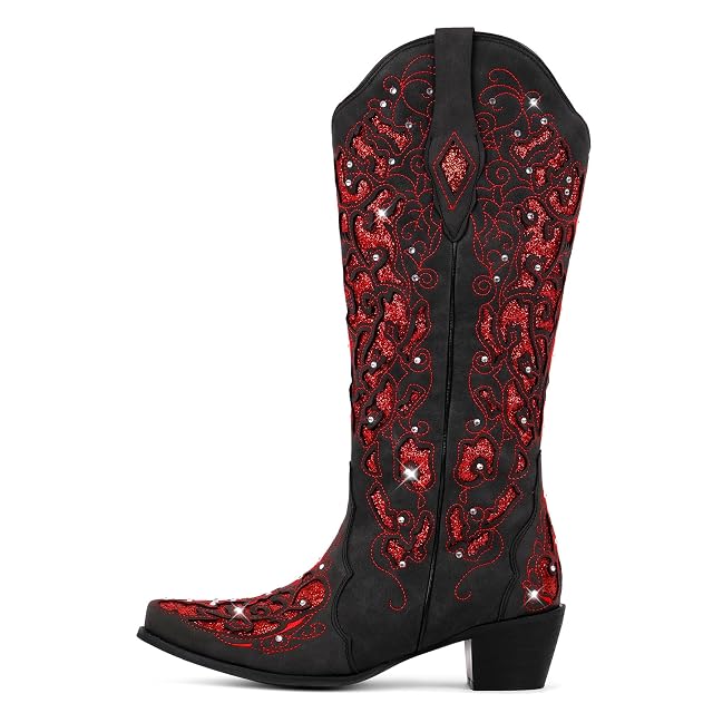 Western Mid Calf Cowboy Cowgirl Boots Sparkly Rhinestone Bling Cowboy Boots for Women