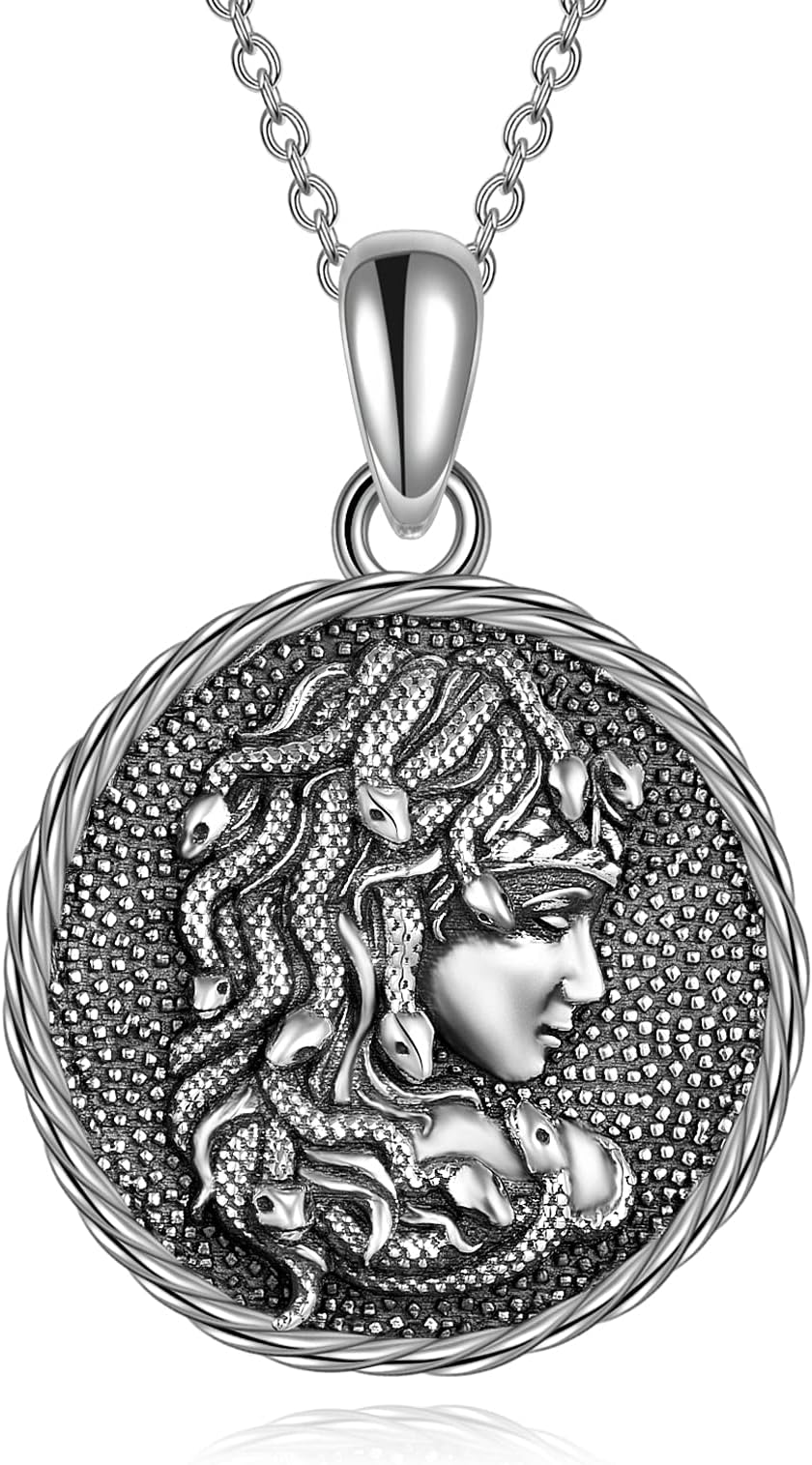 YDN-1Goth Necklace Medusa Snake Necklace Sterling Silver Gothic Halloween Jewellery Vintage Greek Mythology Gifts for Women Men Teens