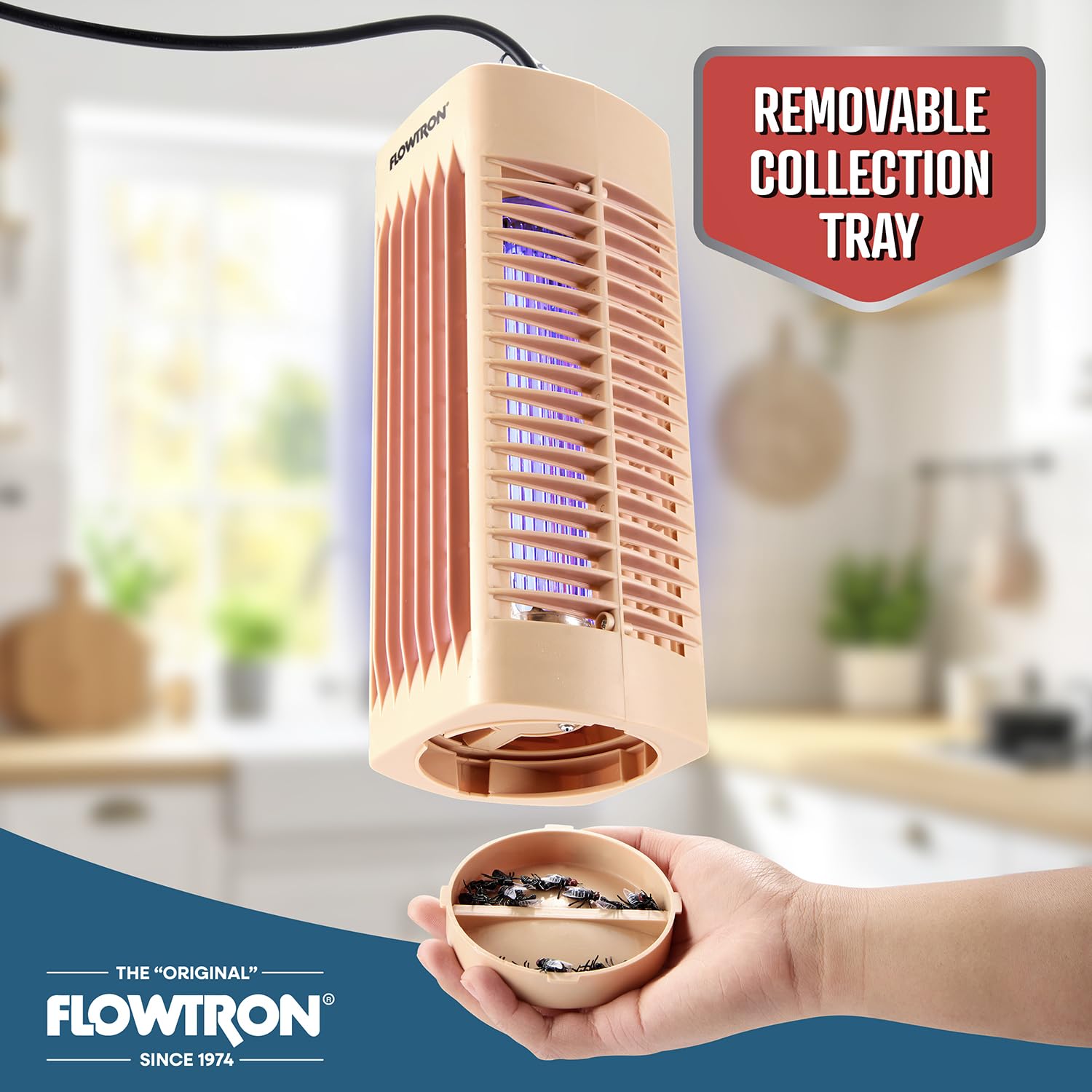 Flowtron Insektenvernichter für den Innenbereich (Beige) – 1000 V elektrischer Insektenvernichter mit UV-Licht – 215 m² Abdeckung – Plug-in-Fliegen- & Mückenfalle für Schlafzimmer, Küche & Büro