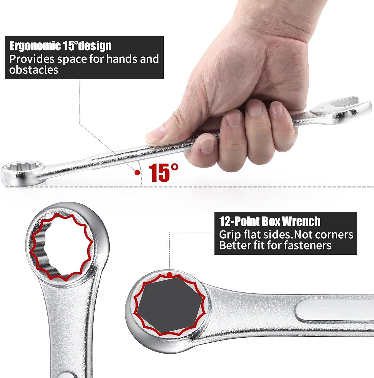 Combination Wrench Set,5-Piece Metric Wrench Set 12-Point Chrome Vanadium Steel Wrenches 22-32mm with Rolling Pouch