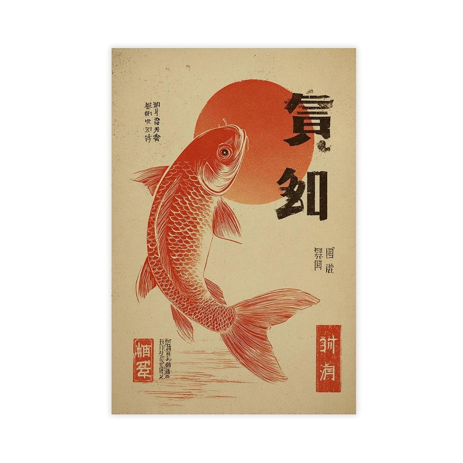 Bareronor Japanese Koi Fish (3) Canvas Poster Bedroom Decor Landscape Office Room Decor Gift 24" L X 36" W