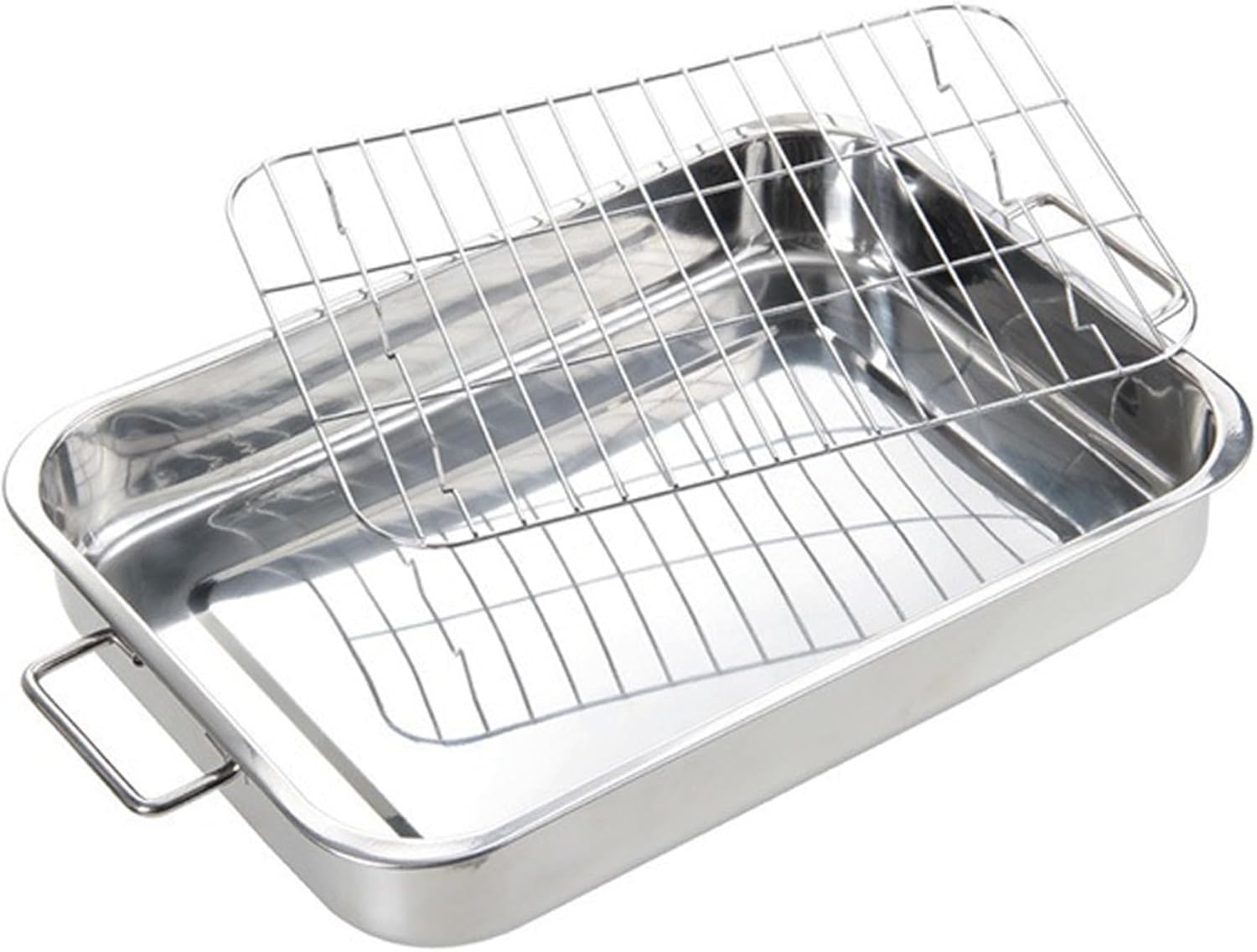Roasting Pan with Rack Stainless Steel Roasting Pan Nonstick Lasagna Rectangular Turkey with Sturdy Handles Easy to Clean 14.2x10.2x2.4