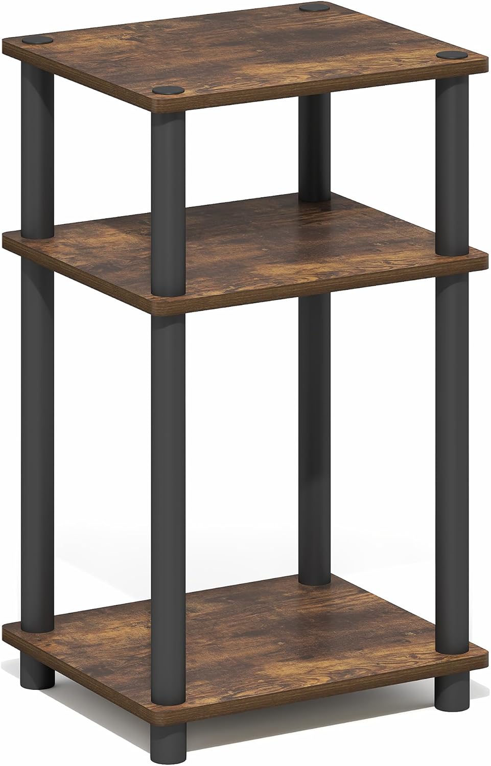 Furinno Turn-N-Tube Side Table, 3-Tier End Table with Open Shelf, Toolless Assembly Night Stand, Bedside Table, for Living Room, Bedroom, Amber Oak