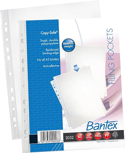 Bantex PP Copy-Safe 80 Micron A5 Pocket 100-Piece Set
