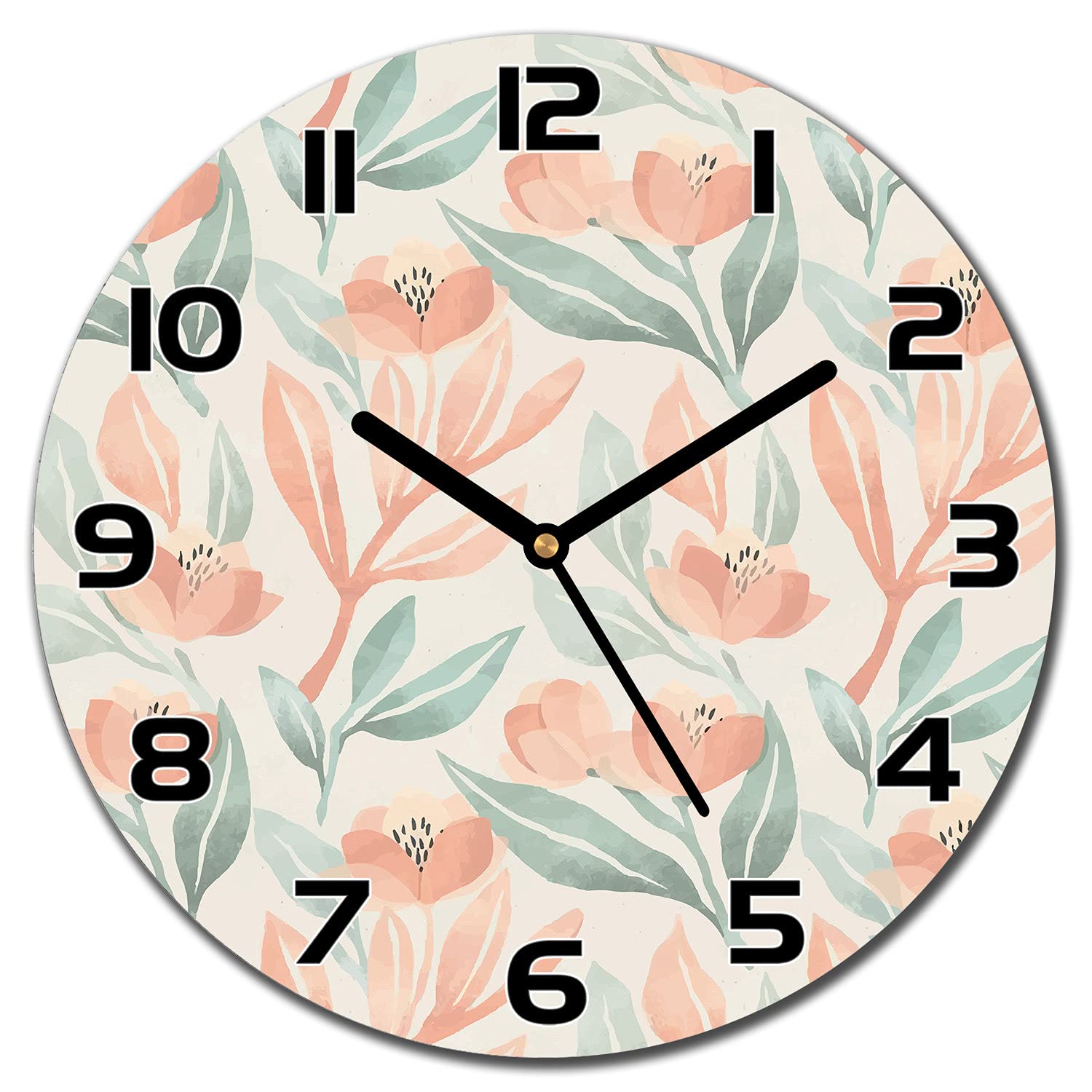 Horloge en verre 30 cm Fleurs de Pêche Coloray pour une décoration murale de salon