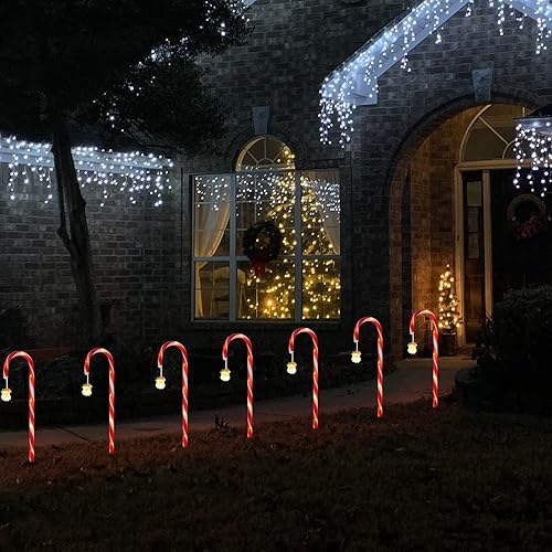 Miniatura 2 de Luces de Navidad para exteriores, impermeables, 10 piezas de 21 pulgadas, luces solares de bastón de caramelo para exteriores con 8 modos de