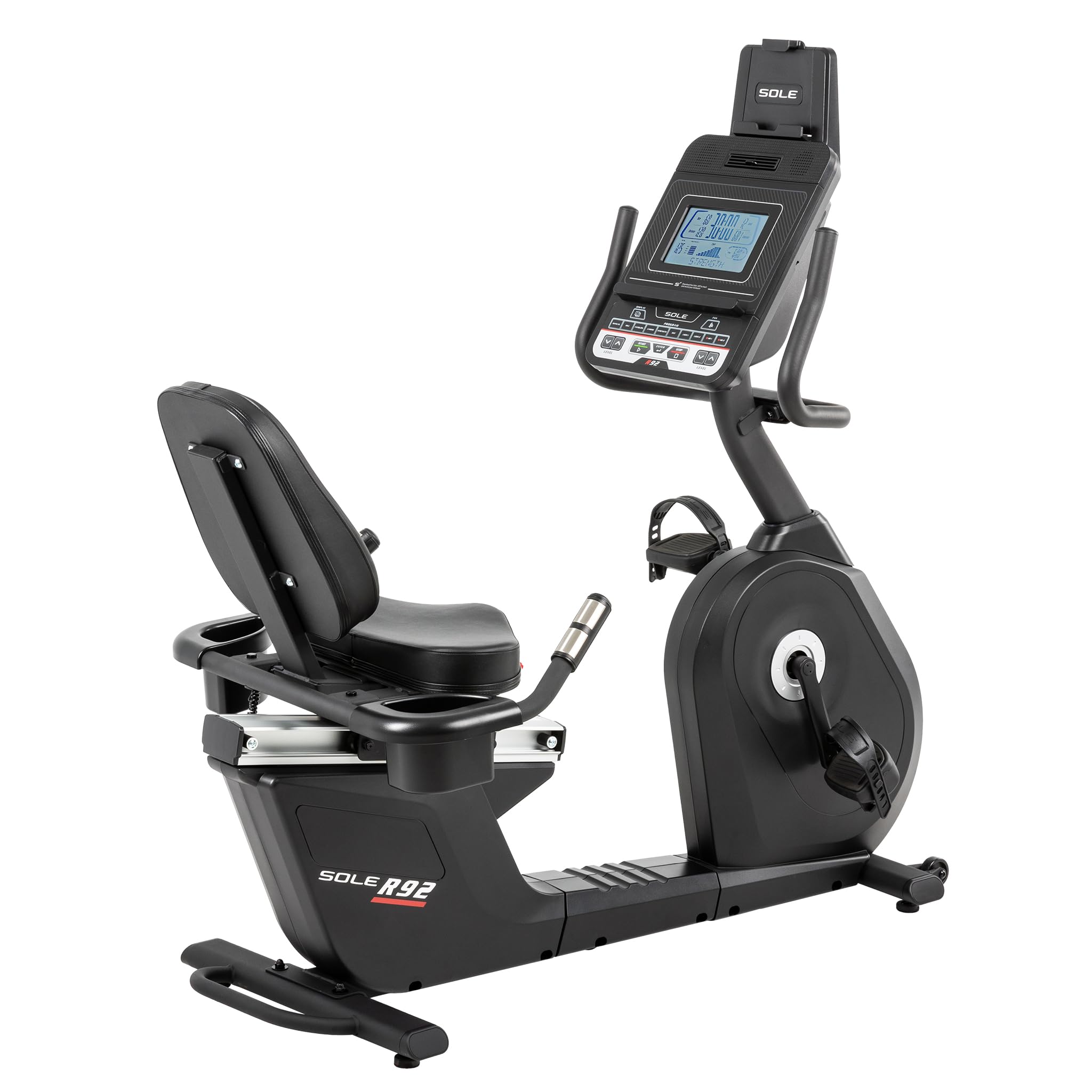 HAMMER Liegeergometer R92 – Recumbent Bike elektrisch, gelenkschonend, 10 Trainingsprogramme, 12 kg Schwungmasse, Heimtrainer mit Sitz & Rückenlehne, Pulsmessung, Fitnessgerät für Zuhause