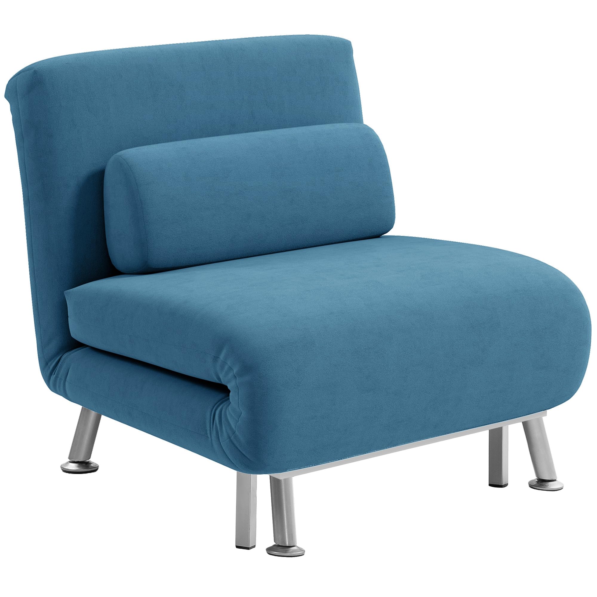 HOMCOM Single Blue Velvet Chair Bed - Adjustable Backrest - Foam Padded