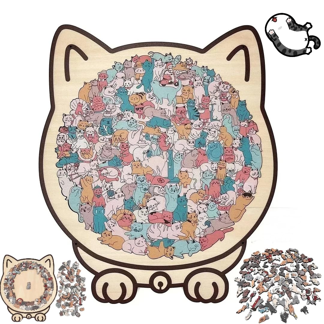 Rompecabezas de Madera para Adultos – Forma de Gato de 135 Piezas en Colores Morandi, Creativo para Decoración del Hogar y Amantes de Gatos