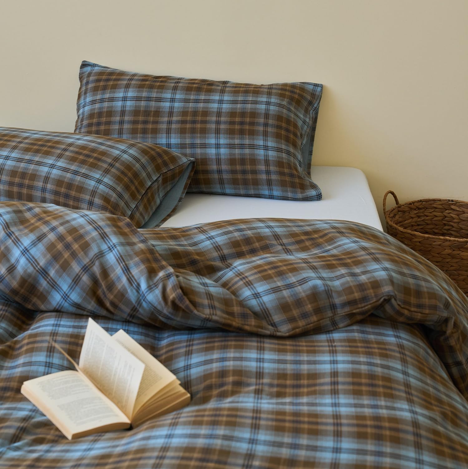 Nyescasa Gingham Duvet Cover Single Blue Brown Plaid Checkered Bedding Set