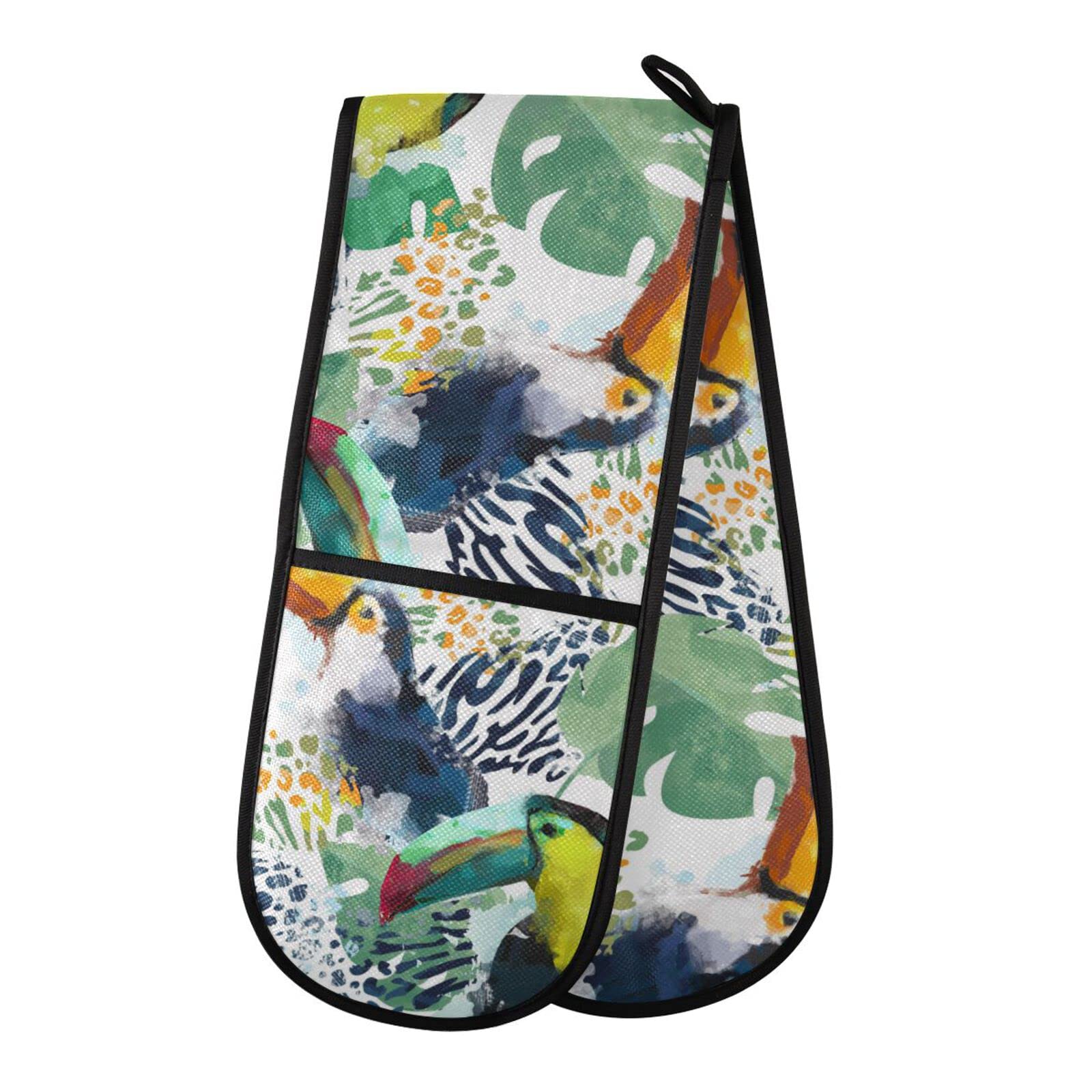 Youjuner Colour 84 Double Oven Glove Tropical Bird Toucan Heat Resistant Double Ovens Mitt Modern Cooking Gloves Potholders