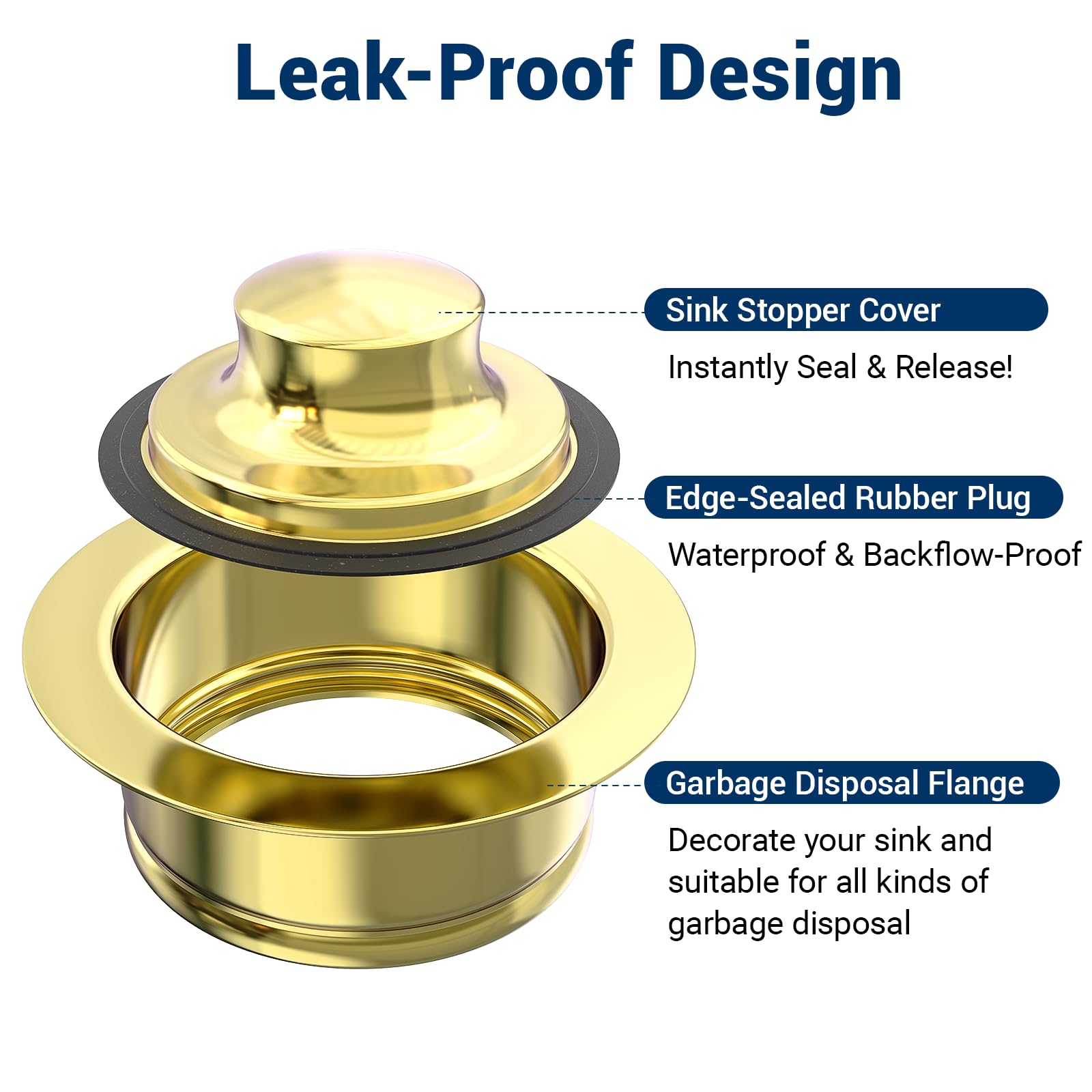 Luxier Kitchen Sink Garbage Disposal Flange And Stopper In Brushed Gold 