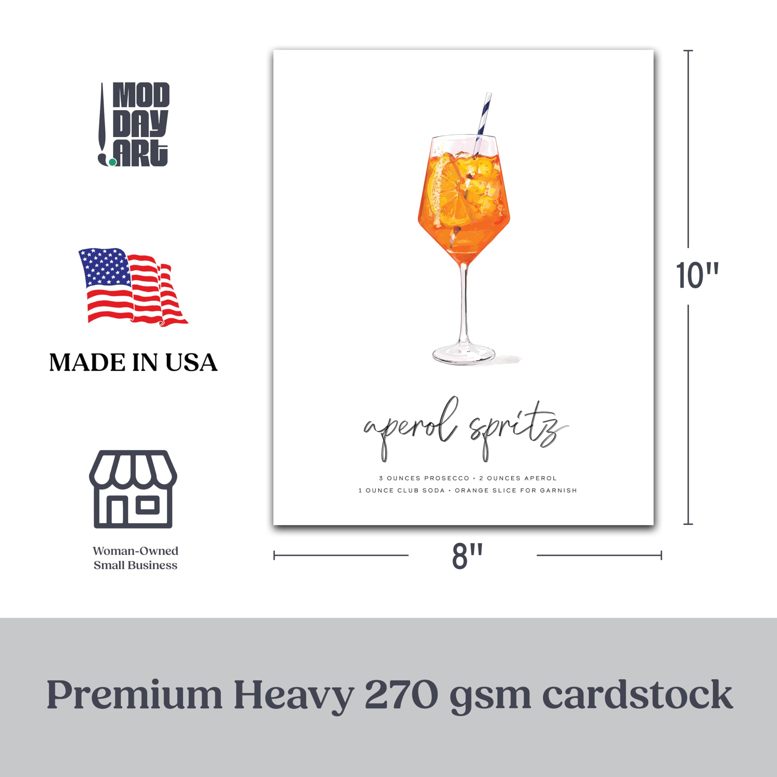 Aperol Spritz Cocktail-Wandkunst, Mix & Match Barwagen-Dekoration, illustrierte Alkohol-Poster mit Cocktail-Rezepten, ungerahmt, Bar-Wandkunst, Cocktail-Poster, Geschenke für Männer