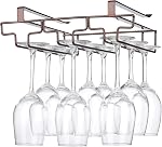 Wine Glass Rack Under Cabinet, Drilling Free No Screw Steamware Holder Under Shelf Metal Wine Glasses Holders 304 Stainless Steel Hanger Storage Organizer Hanging Glass Fit for Bar Kitchen 2 Rows Gold