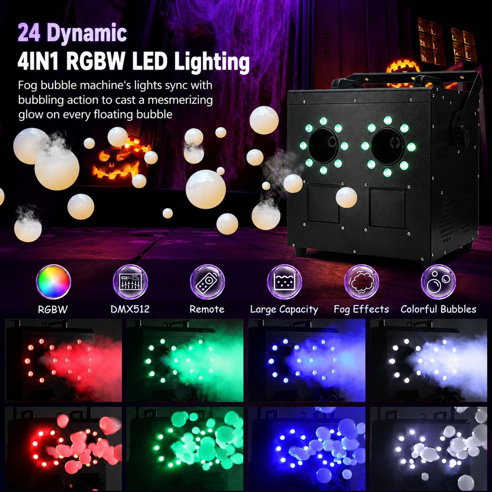 Máquina para Burbujas y Humo Profesional 1500W Impermeable IP25, Generador Efecto Nube con Luz LED y DMX para Escenario DJ Boda Fiesta Discoteca Evento