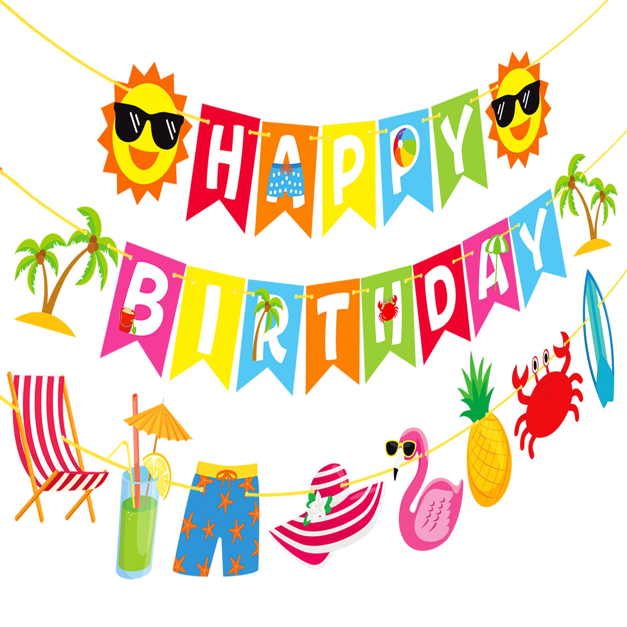 Pancarta de cumpleaños de playa, decoración de fiesta de cumpleaños, 4 piezas, suministros de fiesta de playa hawaiana de verano, playa, piscina, fiesta, feliz cumpleaños, pancarta para fiesta de bebé
