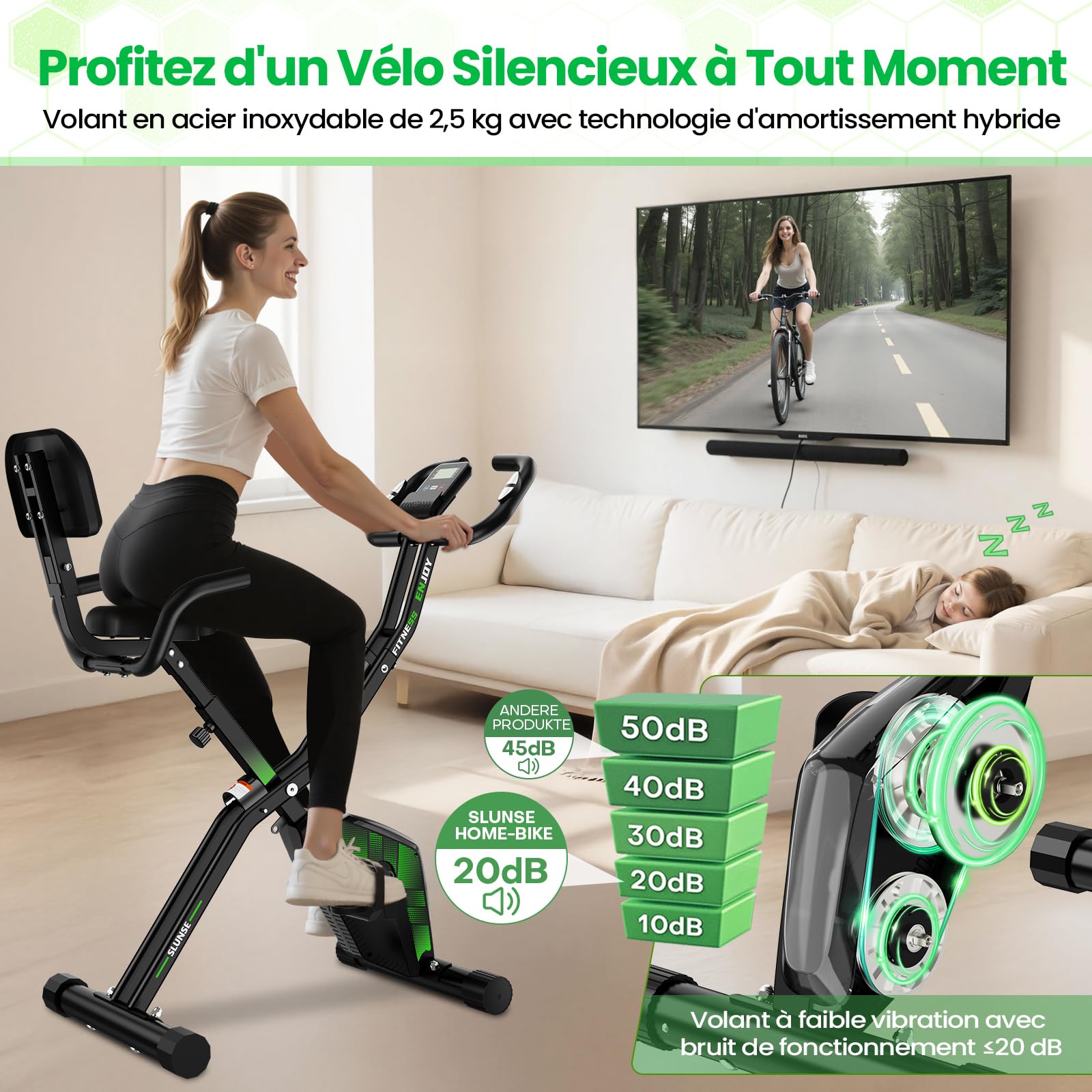 X-Bike Pieghevole da Casa con 10 Livelli di Resistenza, Design 3 in 1 Salvaspazio Cyclette Magnetica Silenziosa, Telaio a X fino a 150 kg, Monitor LCD Multifunzione