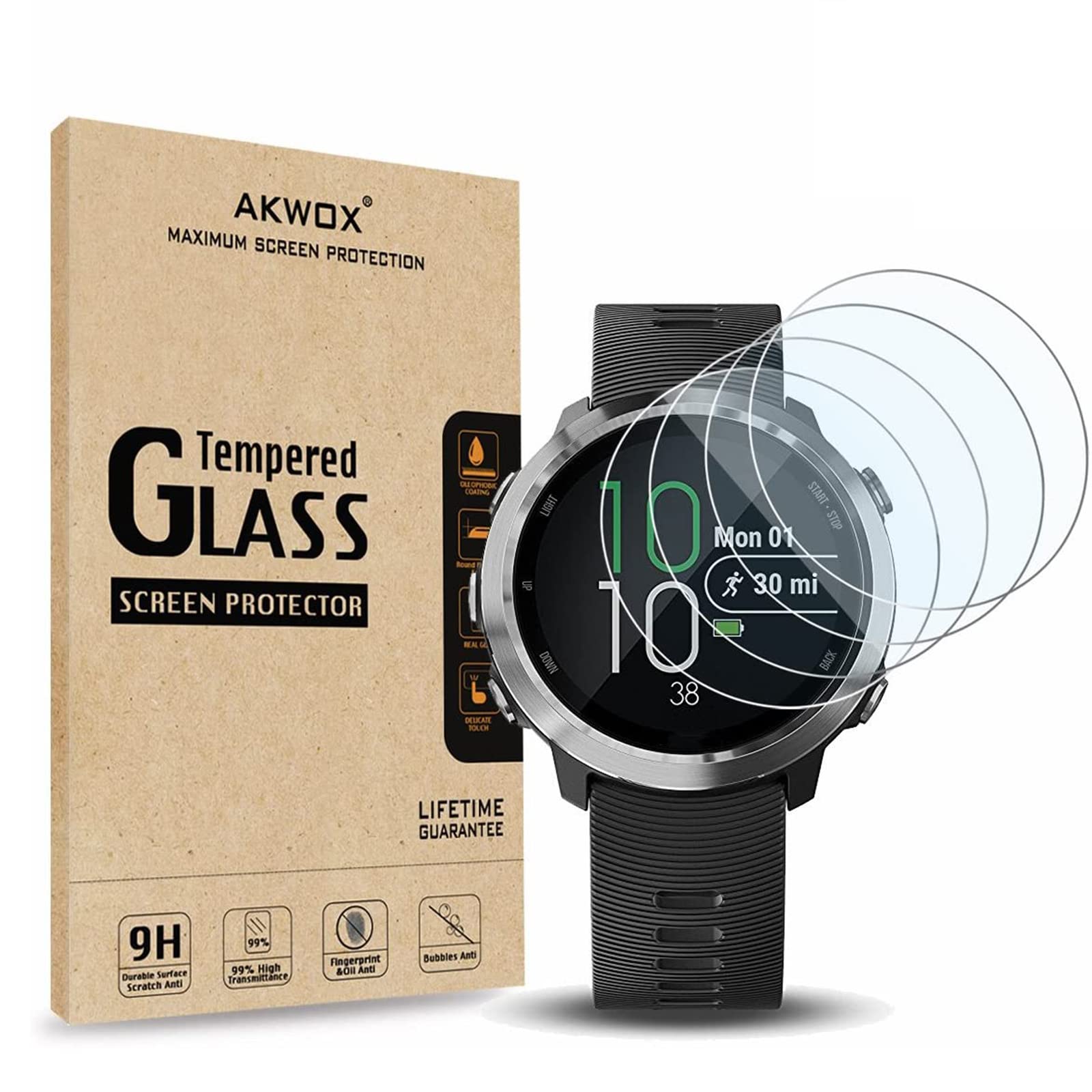 AKWOX [4 Pezzi] Pellicola In Vetro Temperato Per Garmin Forerunner 645 – 9H Anti Graffio, HD Trasparente - 3