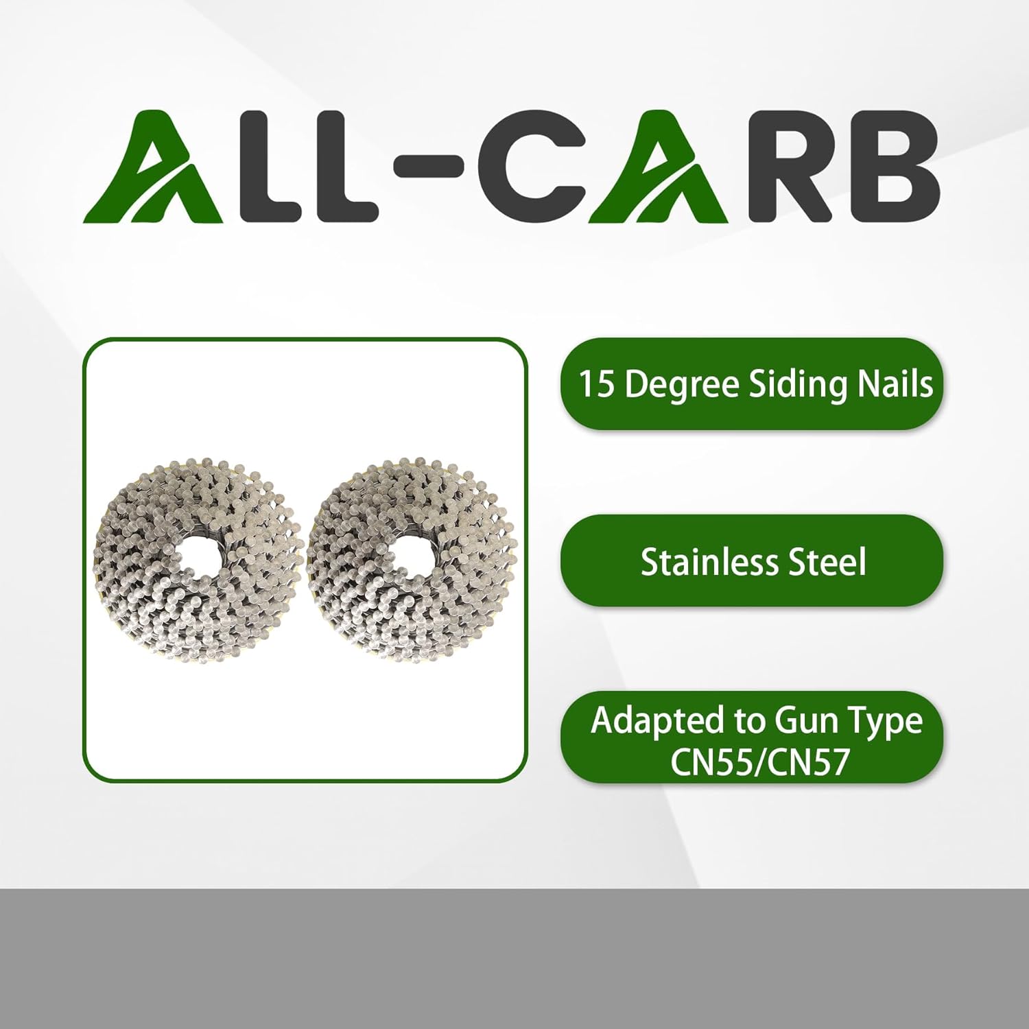 marddpair 1200 Count 1-3/4-Inch x .090-Inch 15-Degree Ring Shank Stainless Steel Siding Nails Collated Wire Coil Siding Nails for Wood Siding or Fencing, Adapted to gun type CN55/CN57