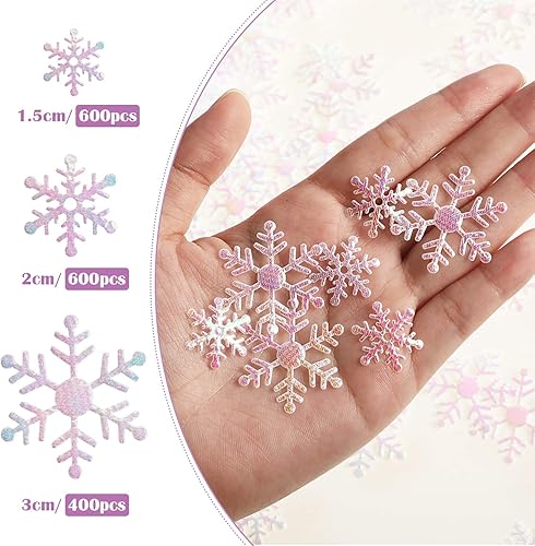 Miniatura 2 de 1600 Pieces 3 Size Snowflake Confetti Snowflake Glitter Confetti Decorations for Winter Party Wonderland Party Supplies DIY Craft Projects