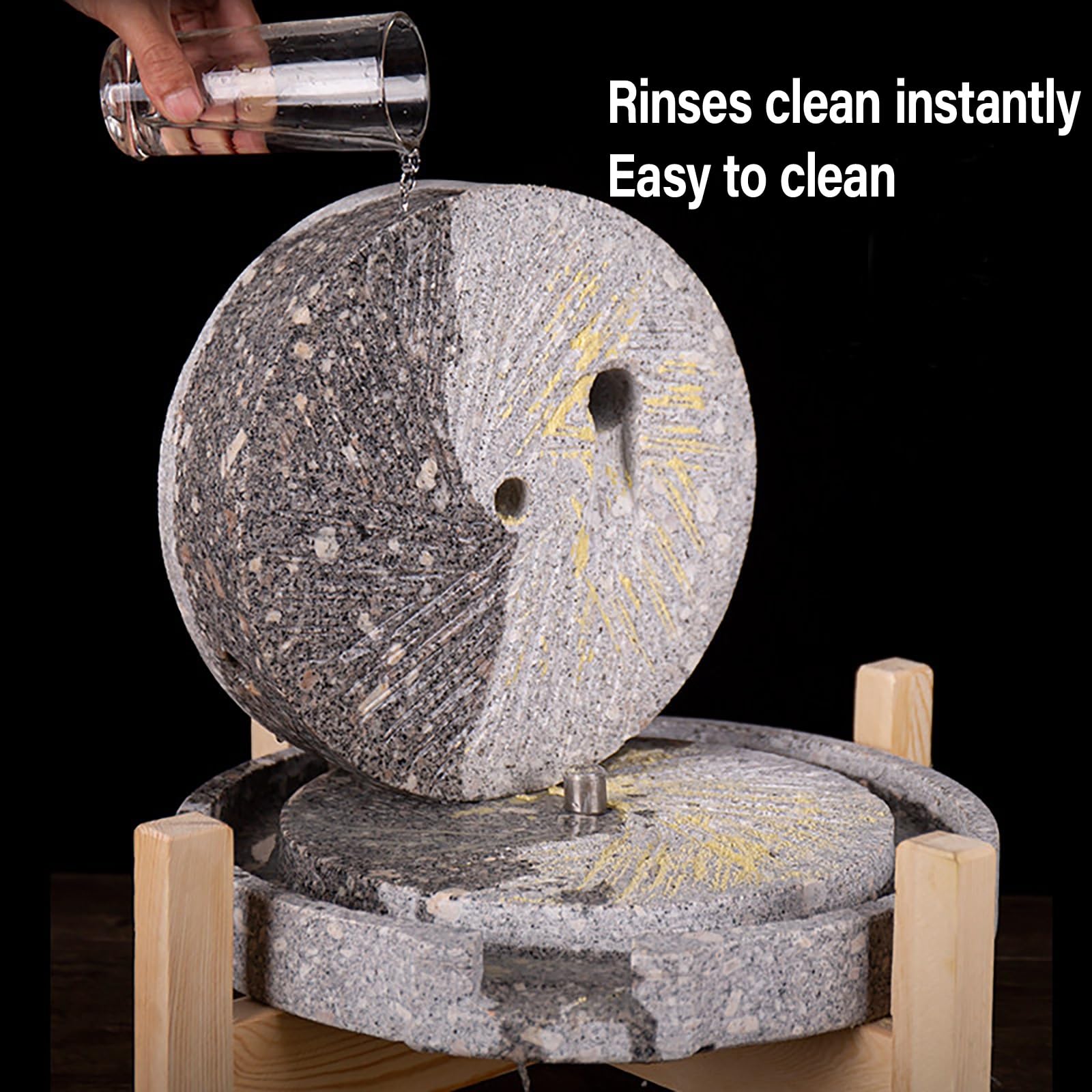 Stein Getreidemühle Handkurbel Grinder für Mehl, Weizen, Reis und Erdnüsse Naturstein mit Holzständer Haushalt Küchenwerkzeug
