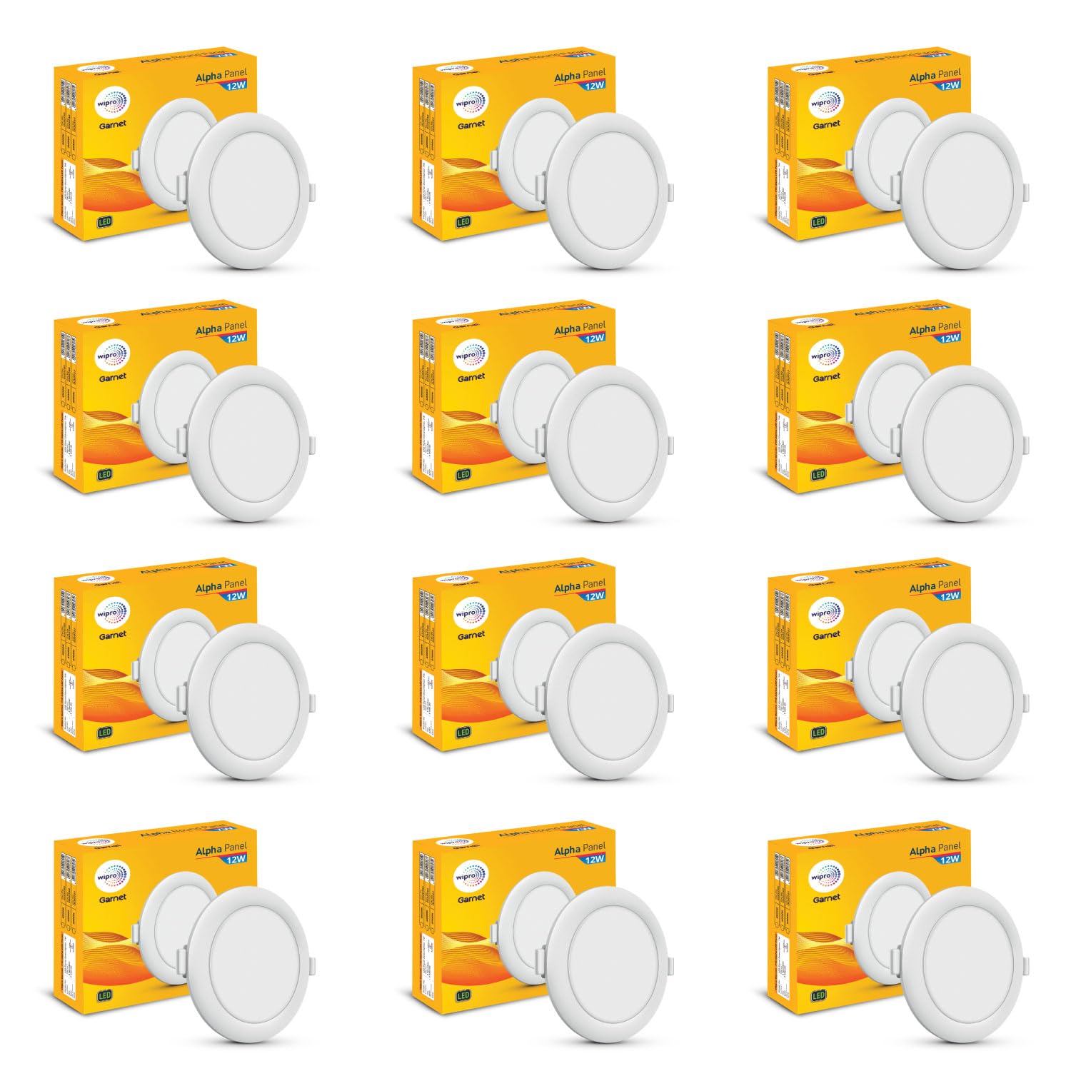 Wipro Garnet 12W Round LED Alpha Panel | Cool Day White (6500K) | Recessed Down Light for False Ceiling | Cutout - 125mm | Pack of 12