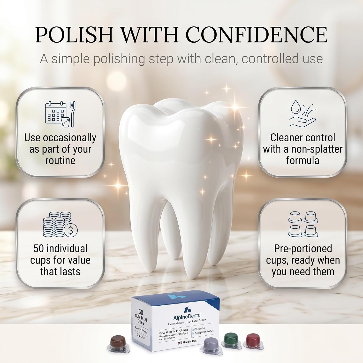 Alpine Blanc Tooth Polish Cups, Assorted Flavored - Professional Teeth Polishing Paste for a Smooth, Fresh Dental, Clean Feel - 200 Count