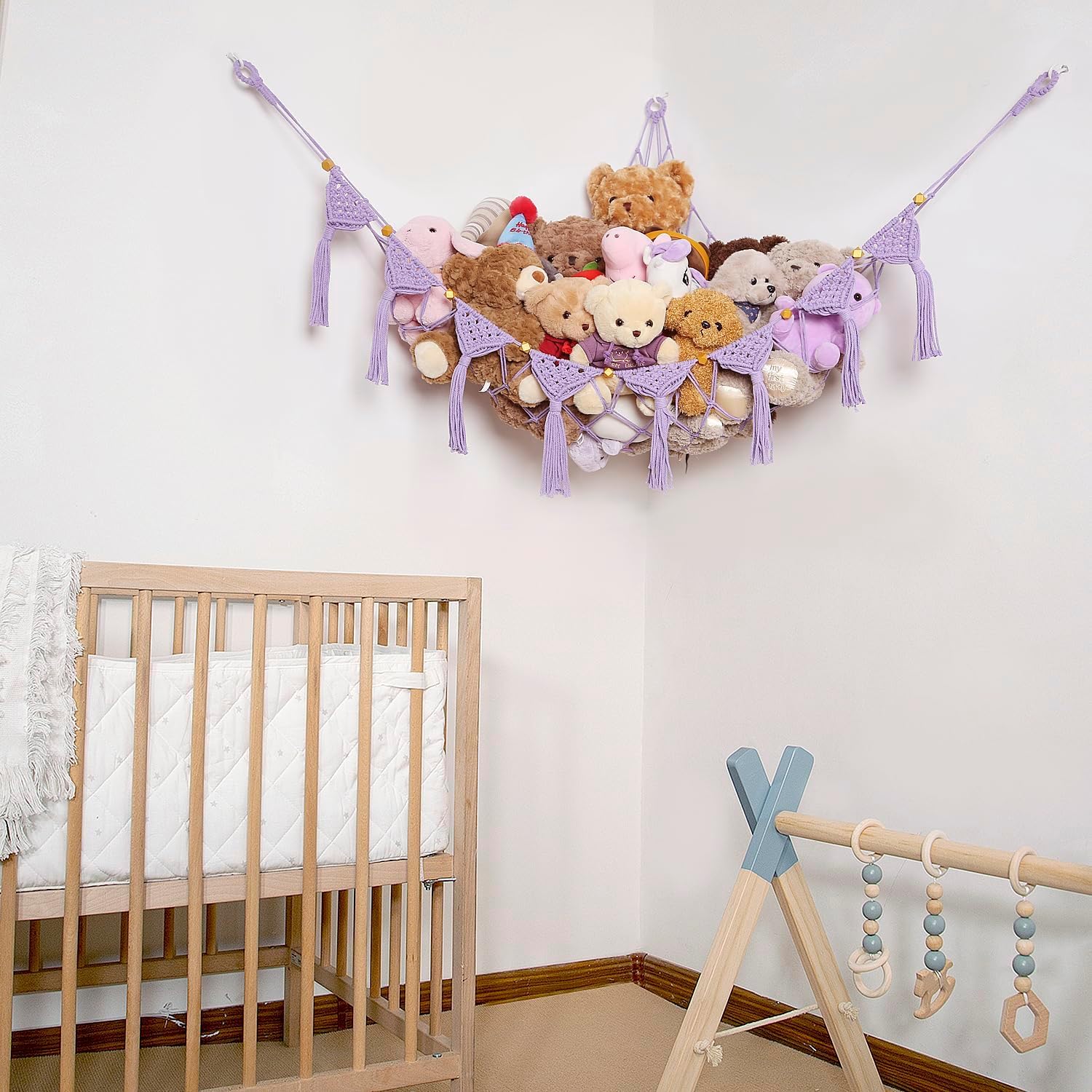Kuscheltier Aufbewahrung Netz Hängend Organizer für Kinderzimmer - Stofftier Spielzeug Hängematte für Teddy, Eckspielzeug für Schlafzimmer (Lila)