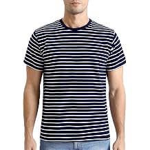 Funny World Mens Casual Cotton Striped T-Shirts Short Sleeve Crewneck Basic Tee