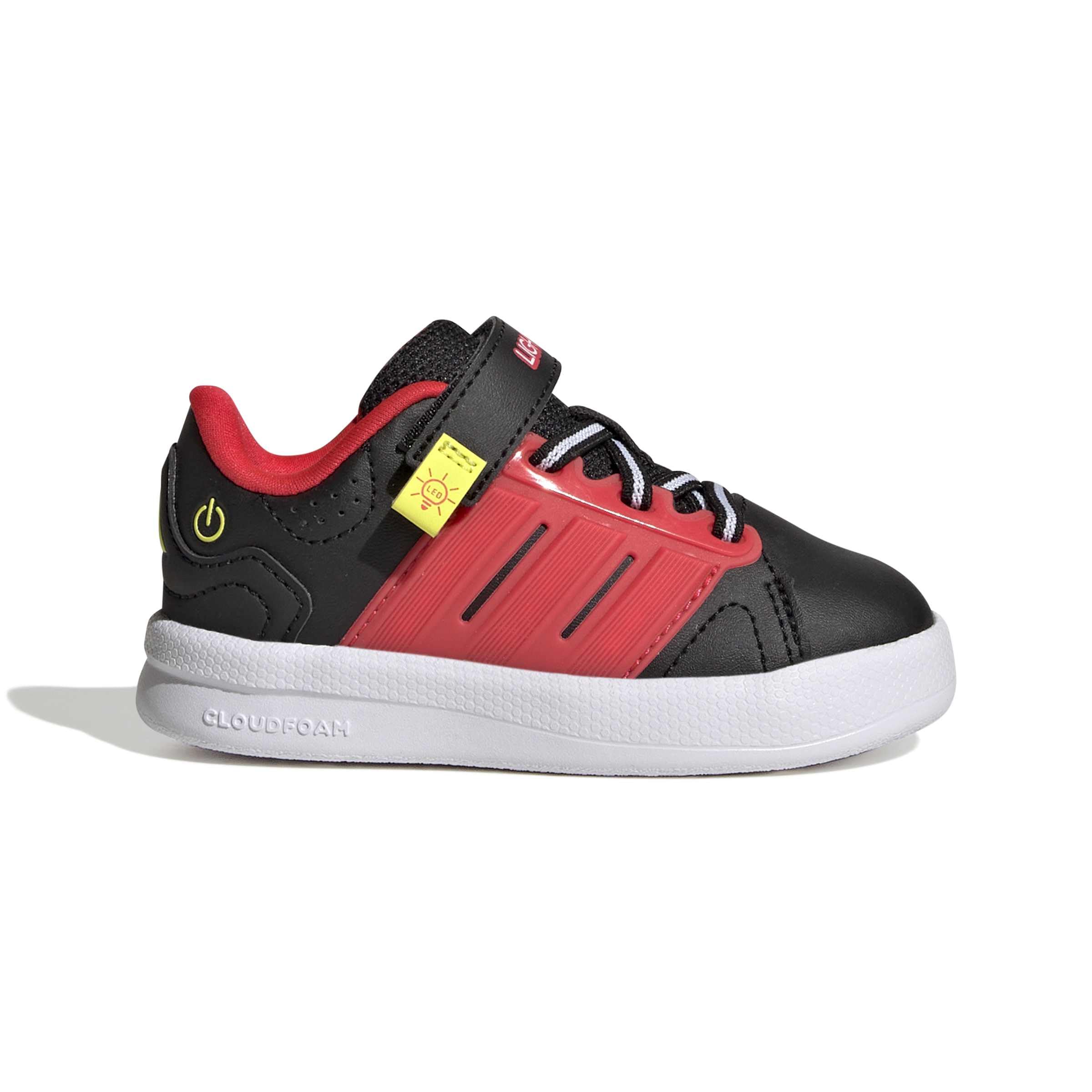 adidas Unisex - Bimbi 0-24 Lightorama Court Infants Shoes, Core Black/Lucid Red/Solar Lemon, 24 EU