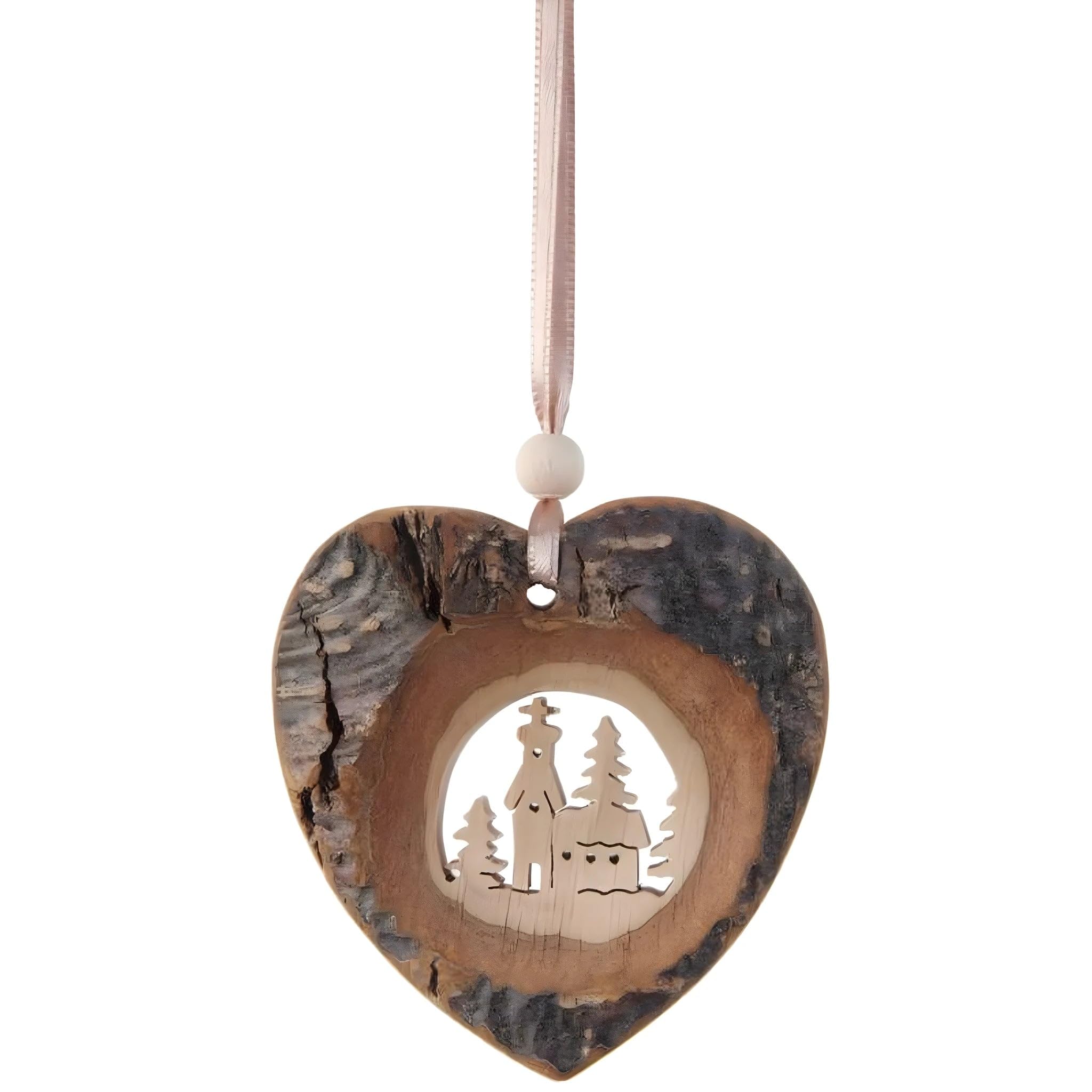 Dolfi Natural Wooden Heart Hanging 10 cm | Natural Wood in Val Gardena | Nativity Figure