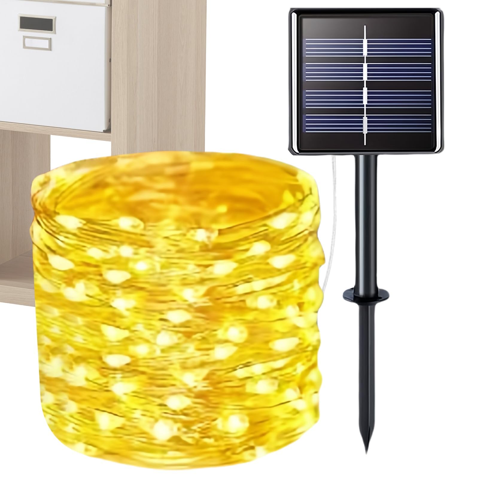 Guirnalda de luces solares para exteriores, impermeable, LED, decoración de jardín, alambre de cobre flexible, resistente a la intemperie, brillo nocturno para Navidad, fiesta, porche, valla, boda