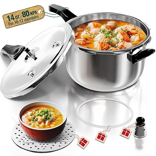 WantJoin Stainless Steel Pressure Cooker, Spring Valve Safeguard Devices, Gas Stove Eletric Stove Cooking (14qt)