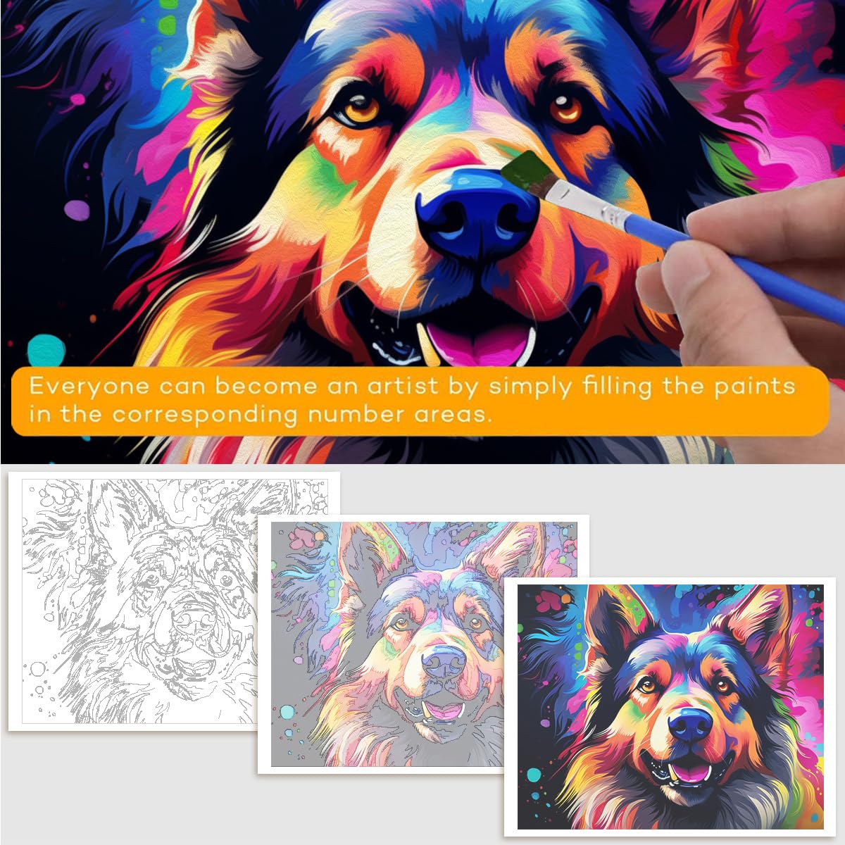 Malen Nach Zahlen Deutsch Schäferhund, 30 X 40 Cm Leinwand Mit Rahmen & Farben - DIY-Gemälde-Set Für Erwachsene & Jugendliche Ab 13