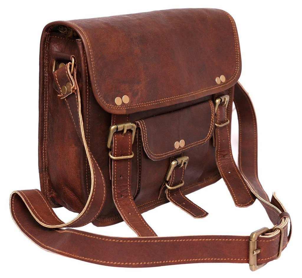 Vintage Handmade Leather Laptop Crossover Messenger Bag-image-40