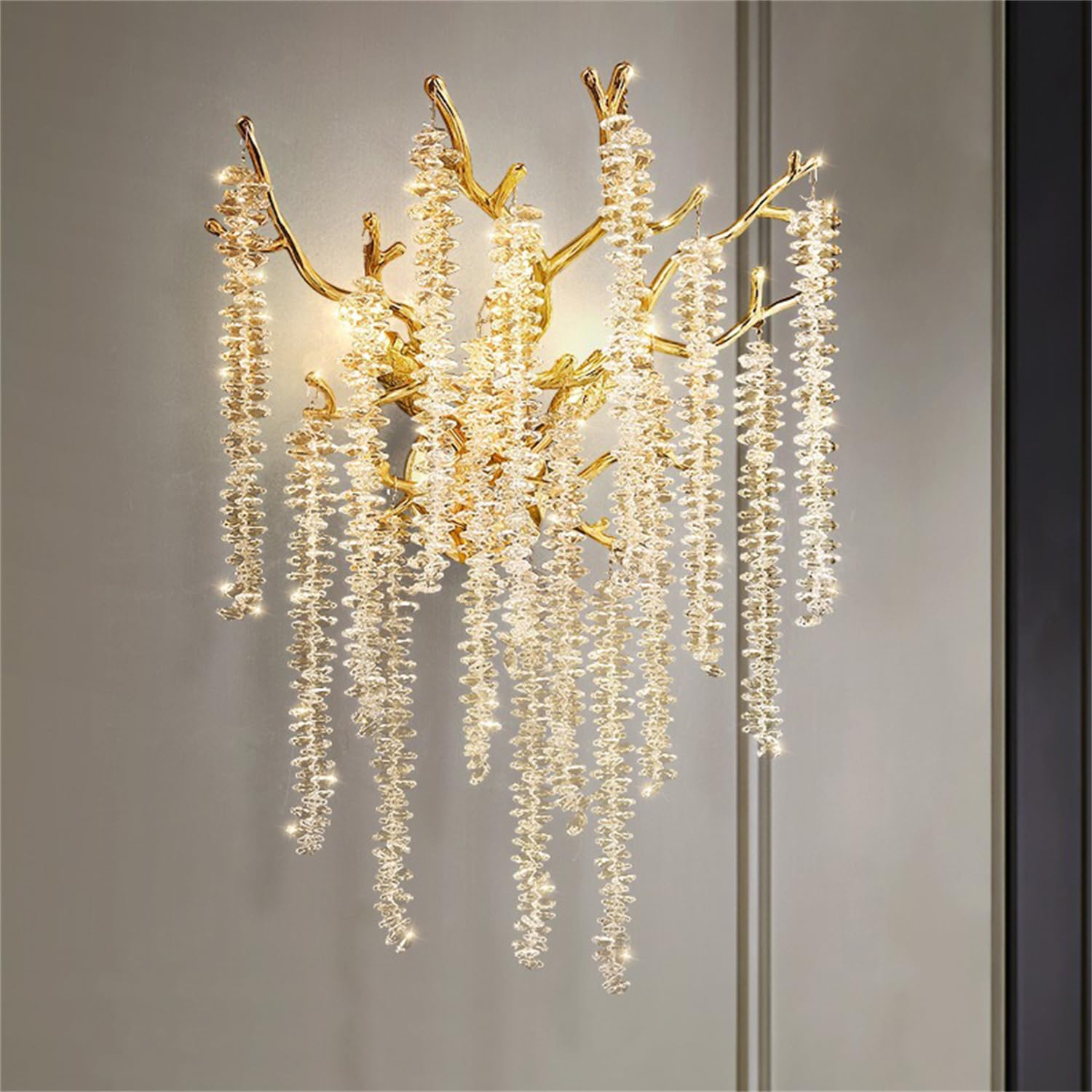MESOVFCA Crystal Wall Lights, Modern Sconces - 3 Light Branch Wall Lamp Light Fixtures, Wall Mounted Lamp for Bedroom, Living Room, Bedside, Corridor