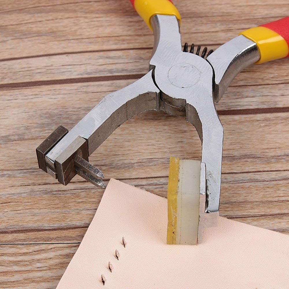 Leather Craft Hole Punch Tools Hand Held Silent Pliers Diamond Shape Sewing Stitching Chisel Pricking Iron 4mm Spacing 2/4 Teeth - (Color: Teeth France style)