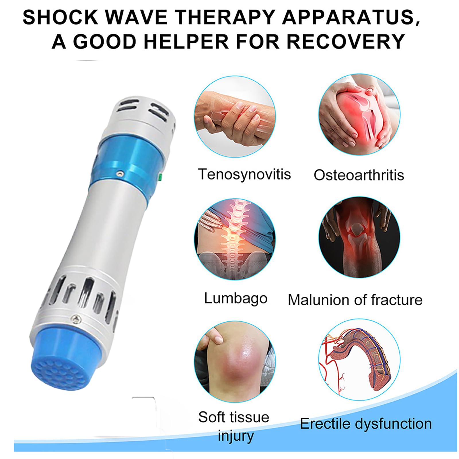 Máquina Terapia Ondas Choque, Dispositivo Terapia Ondas Choque ED Con 1 Mango Y 7 Sondas,frecuencia Ajustable 1-18HZ Y Energía 10-300MJ,profundamente En Piel 8cm,no Invasivo, Para El Cuerpo