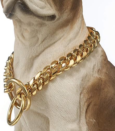 Miniatura 10 de Aiyidi Collar de cadena de perro chapado en oro de 18 quilates de acero inoxidable de 0.394 in, 0.472 in, 0.591 in, 0.709 in, collar de eslabones
