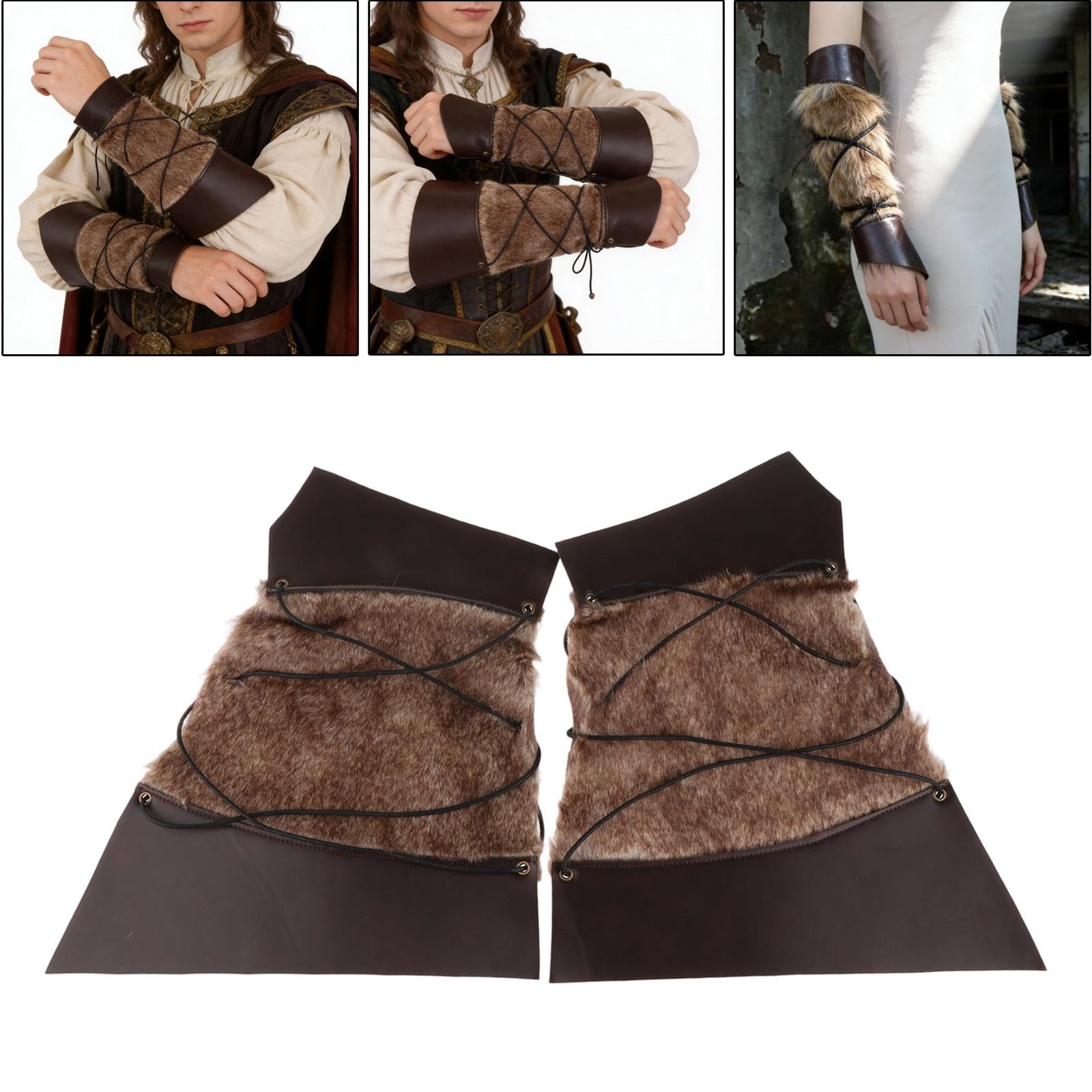 Bracciali medievali in Pelle PU e Pelliccia Sintetica per spettacoli in Maschera per