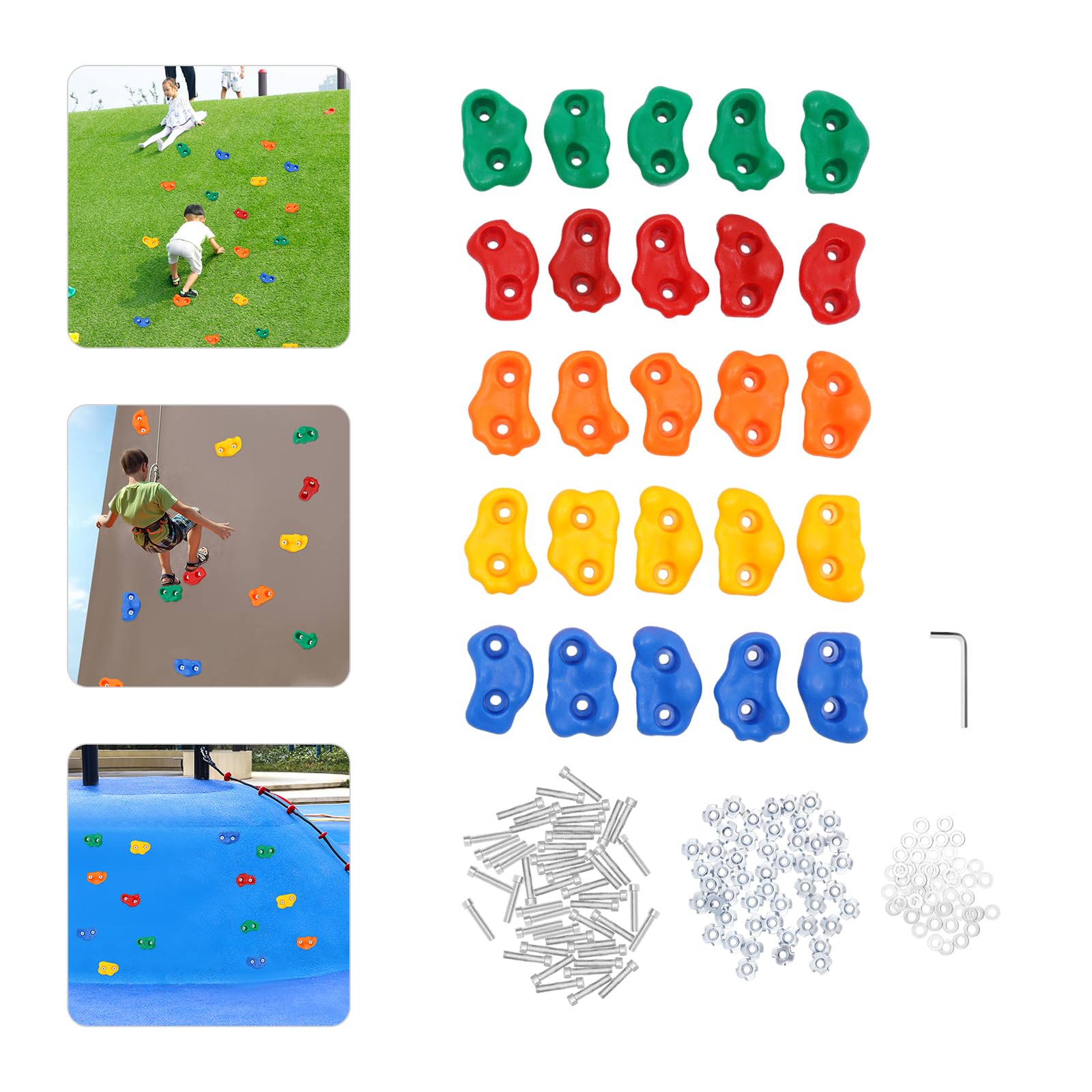 Klimwand voor buiten, 20 stuks, klimgrepen voor kinderen, outdoor, klimwandhandgrepen, stabiel en antislip, met accessoires, geschikt voor kinderen en volwassenen om buiten te klimmen of in de hal