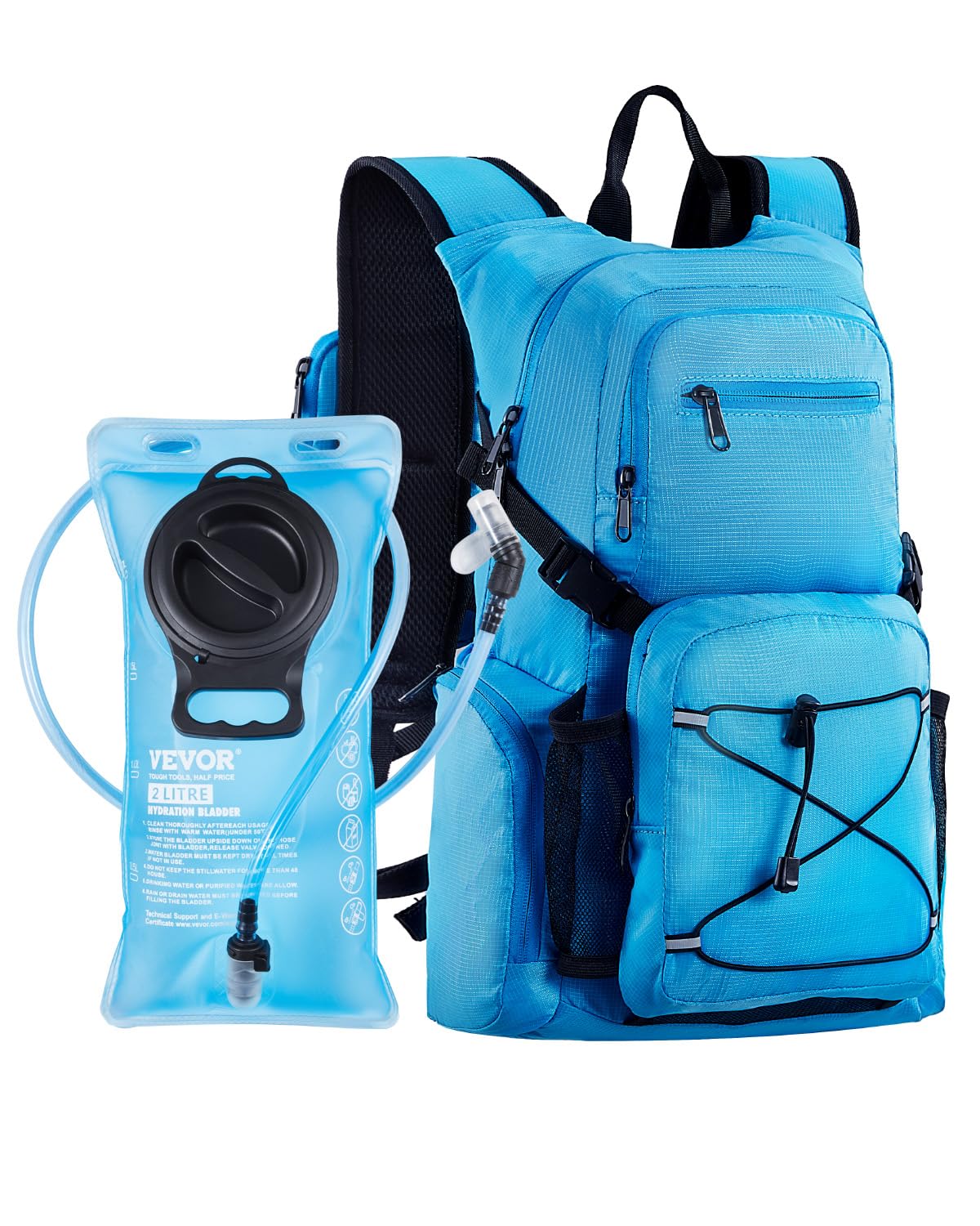 VEVOR Mochila de Hidratación Aislada de 25 L con Vejiga de Agua de TPU de 2 L, Mochilas de Senderismo para Ciclismo Correr Viaje Escalada Azul, Conveniente, para Hombres y Mujeres, 480 x 280 x 190 mm